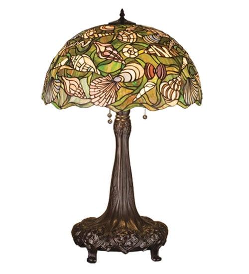 Meyda Seashell Bronze 3-Light Stained Glass Table Lamp