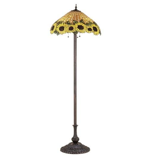 Amber Wicker Basket 63'' Bronze Floor Lamp with Sunflower Stained Glass