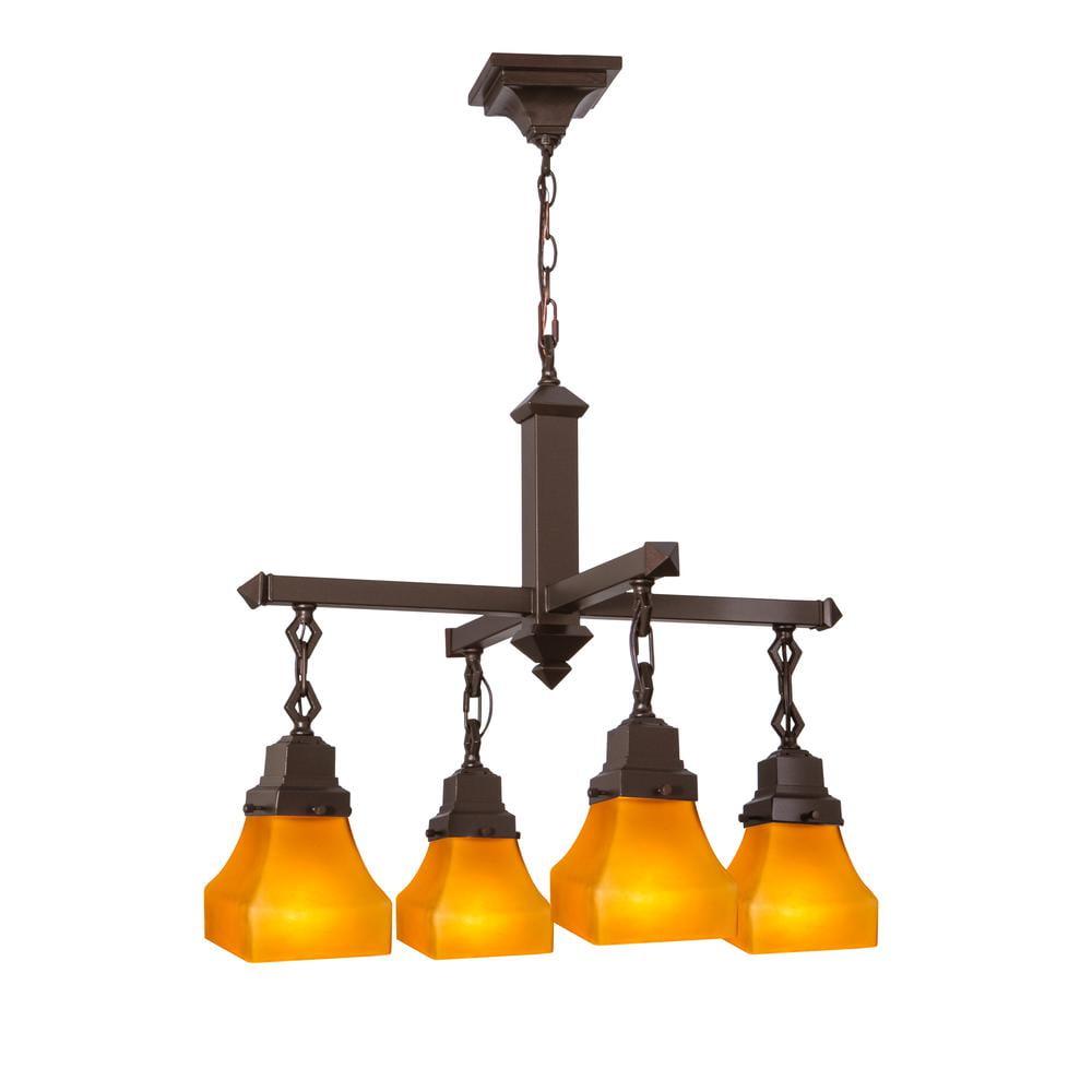 Bungalow Elegance 4-Light Mahogany Bronze Chandelier with Frosted Amber Shades