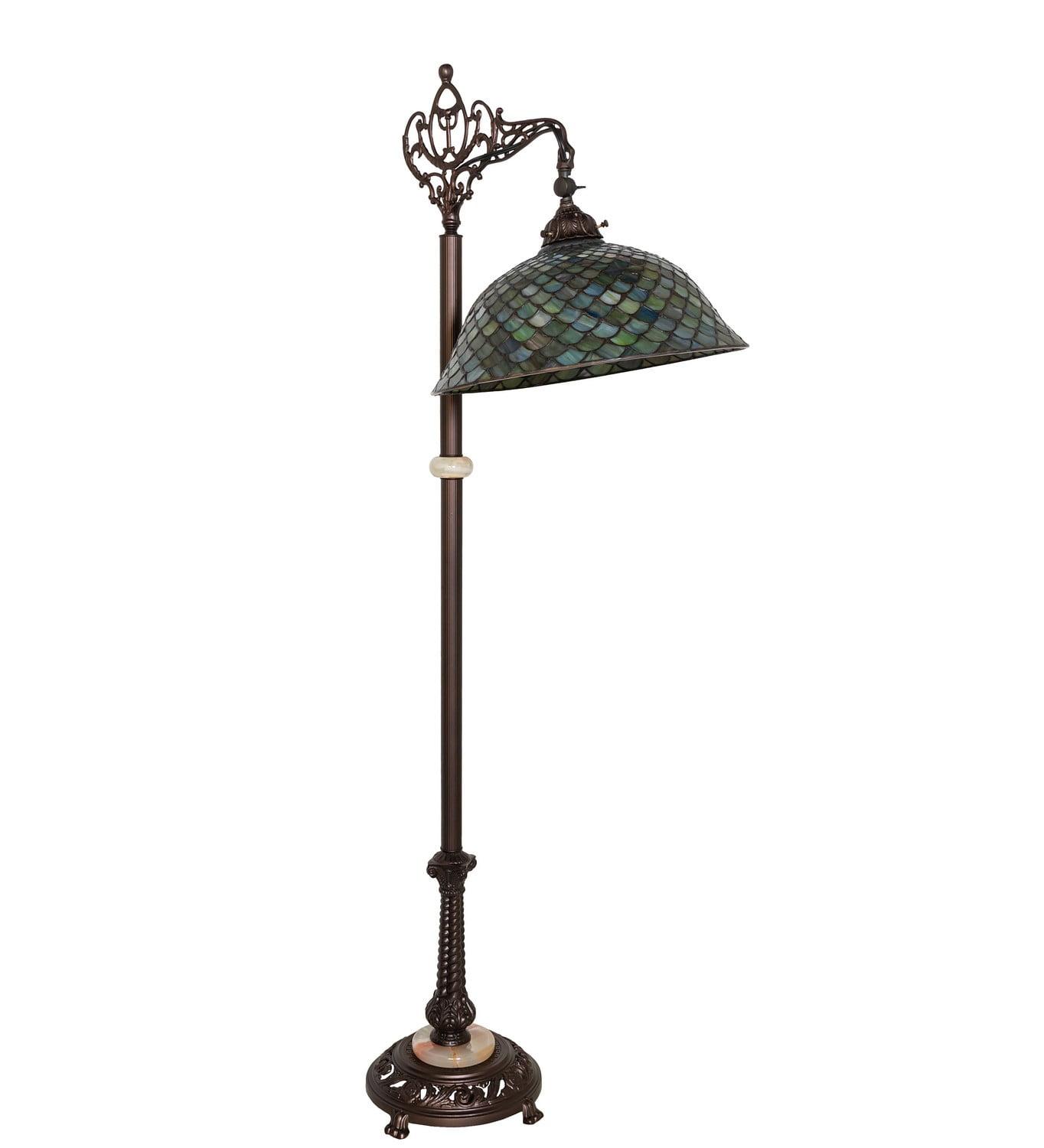 Fishscale 60'' Mahogany Bronze Swing Arm Floor Lamp