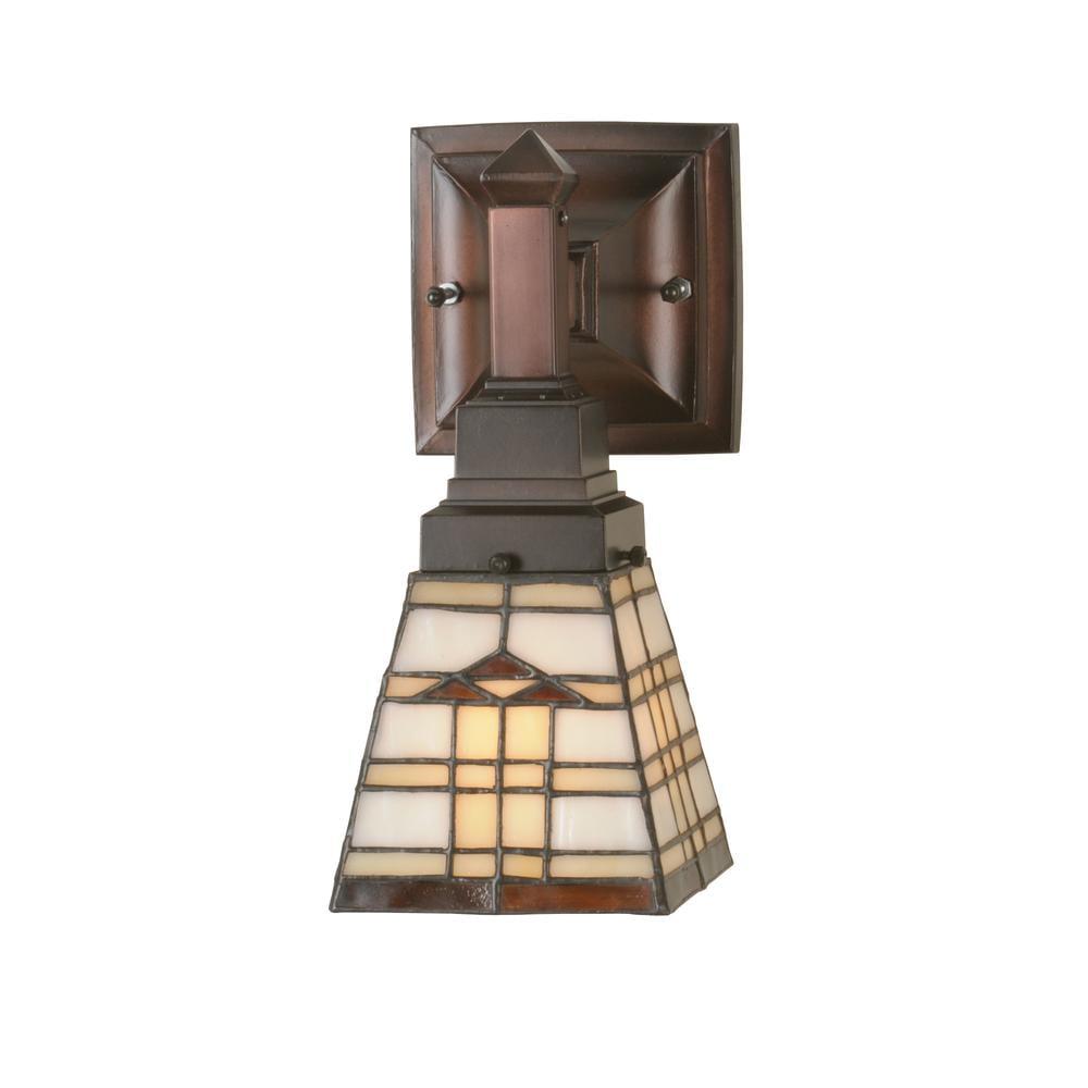 Bronze and Alabaster White Mission Style Sconce