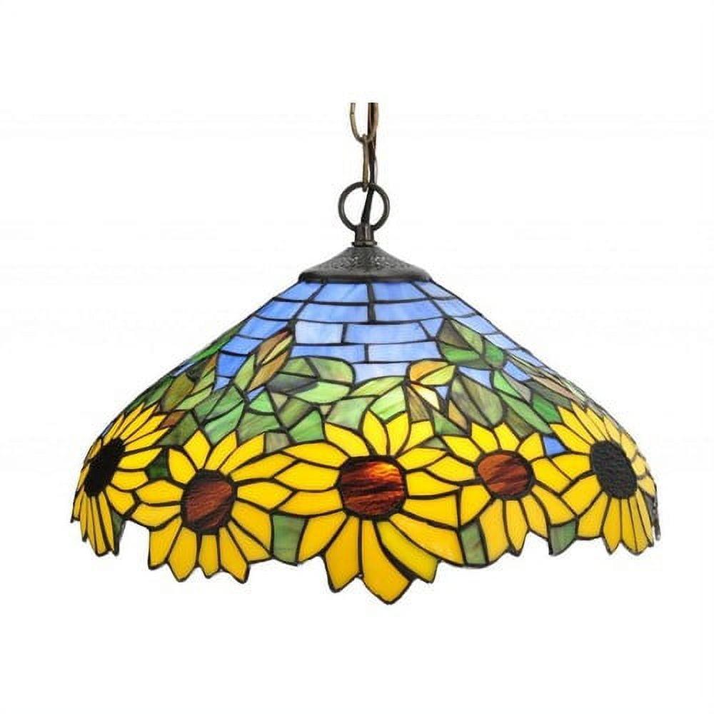 Bronzed Green Sky Blue Sunflower 2-Light Indoor/Outdoor Bowl Pendant