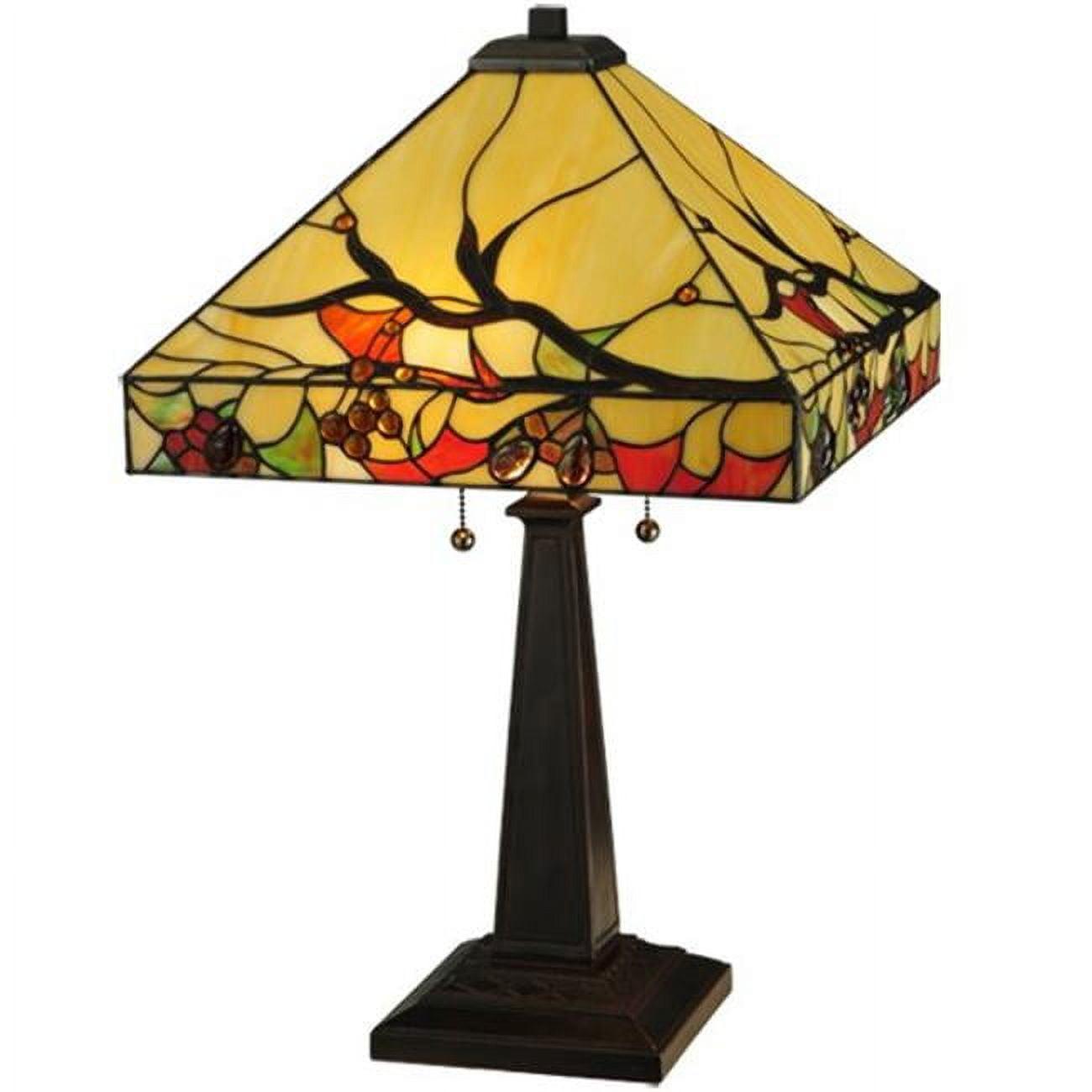 25" Multicolor Stained Glass and Bronze Table Lamp