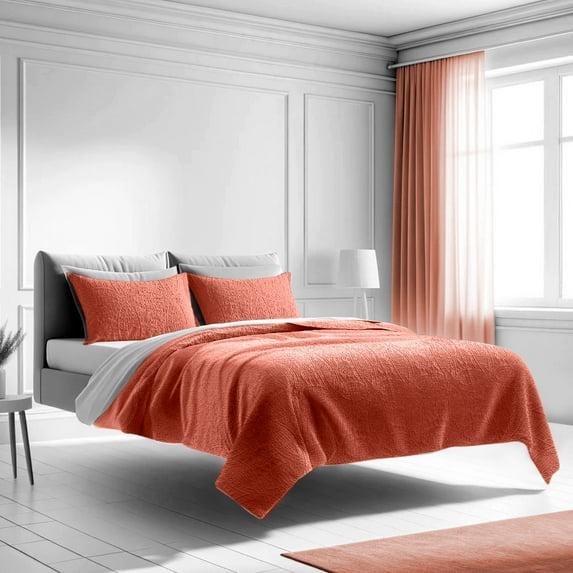 Mezzati Prestige Bedspread Coverlet Set - Soft Brushed Microfiber Comforter Bedding Cover, 3-Piece Quilt Set (Queen/Full, Coral Rose)