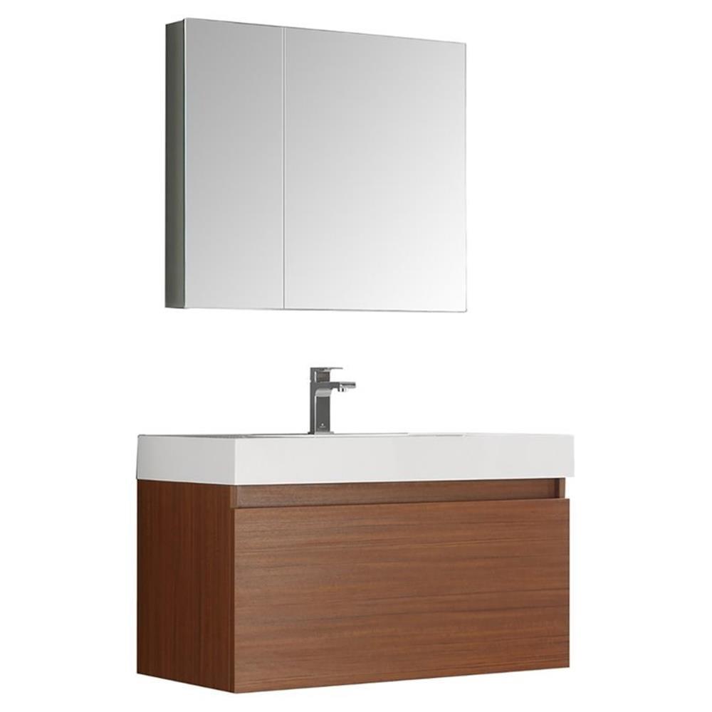 Mezzo 36" Wall Mount Single Sink Modern Bathroom Vanity with Medicine Cabinet - Faucet Not Included