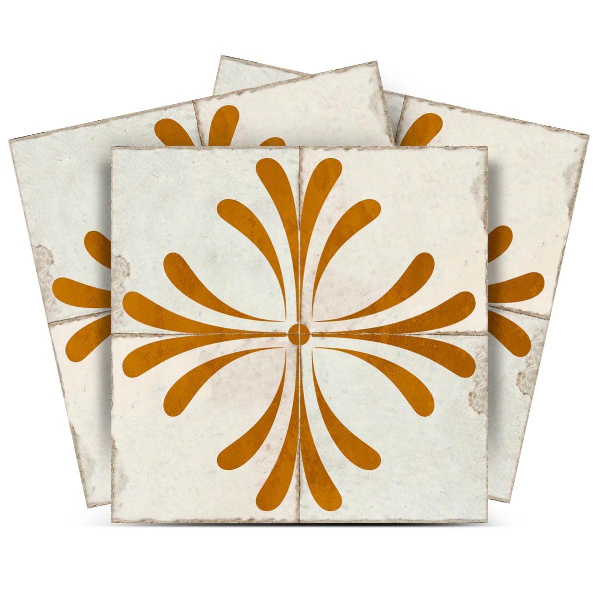 Mi Alma Beige Vintage Flower Peel & Stick Tiles - Vinyl Backsplash 8x8