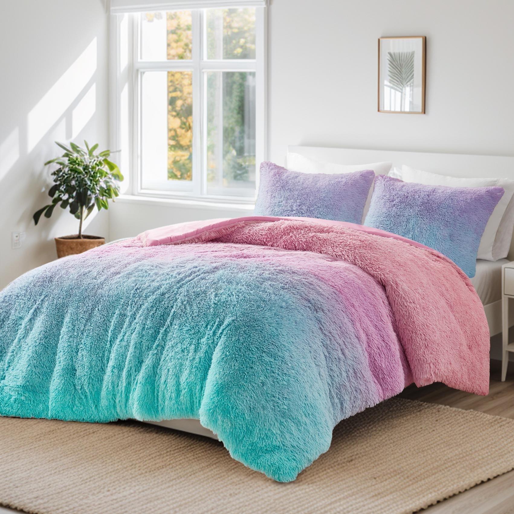 Intelligent Design Pastel Ombre Shaggy Faux Fur Comforter Set