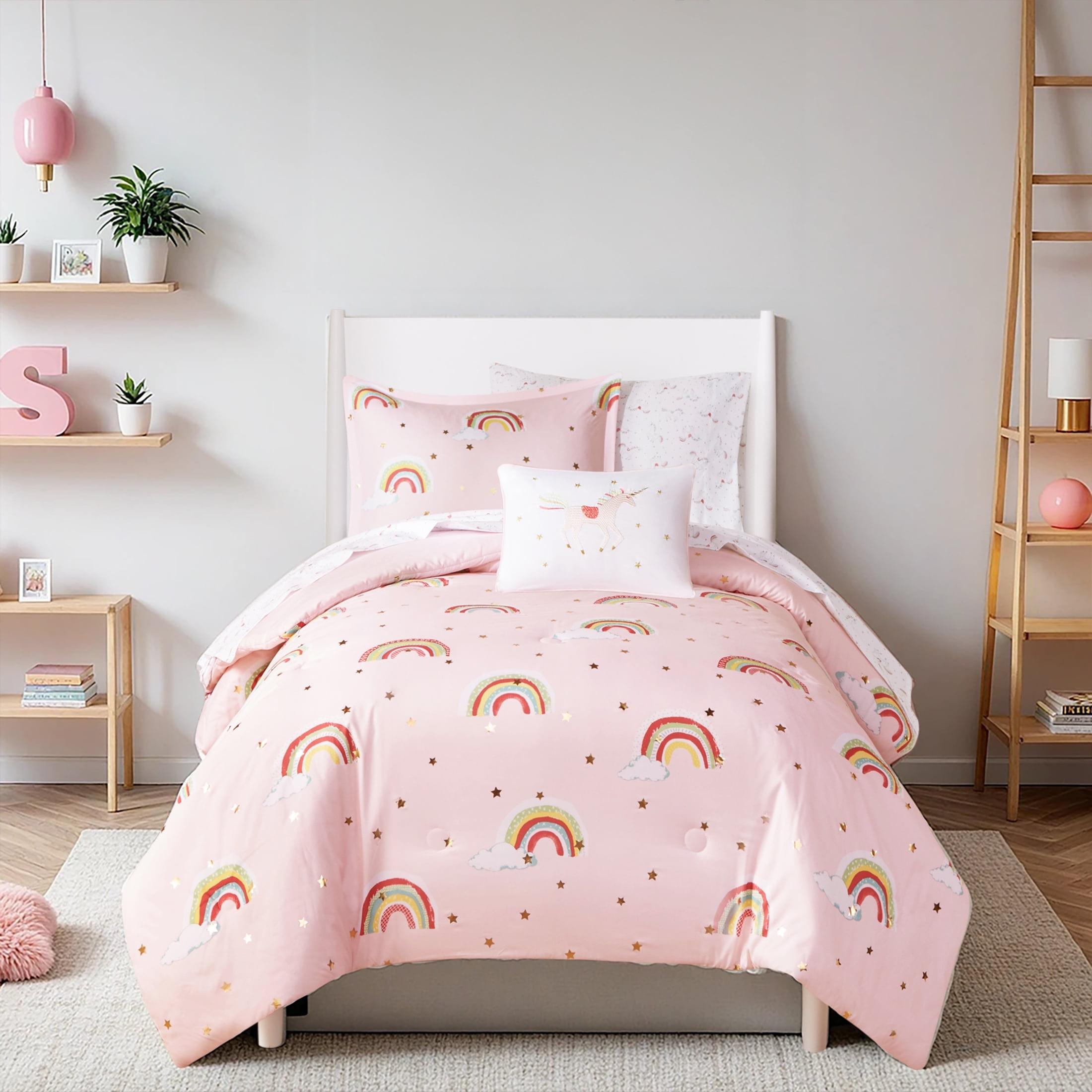 Intelligent Design Kids Alicia Rainbow and Metallic Stars Comforter Set with Bed Sheets