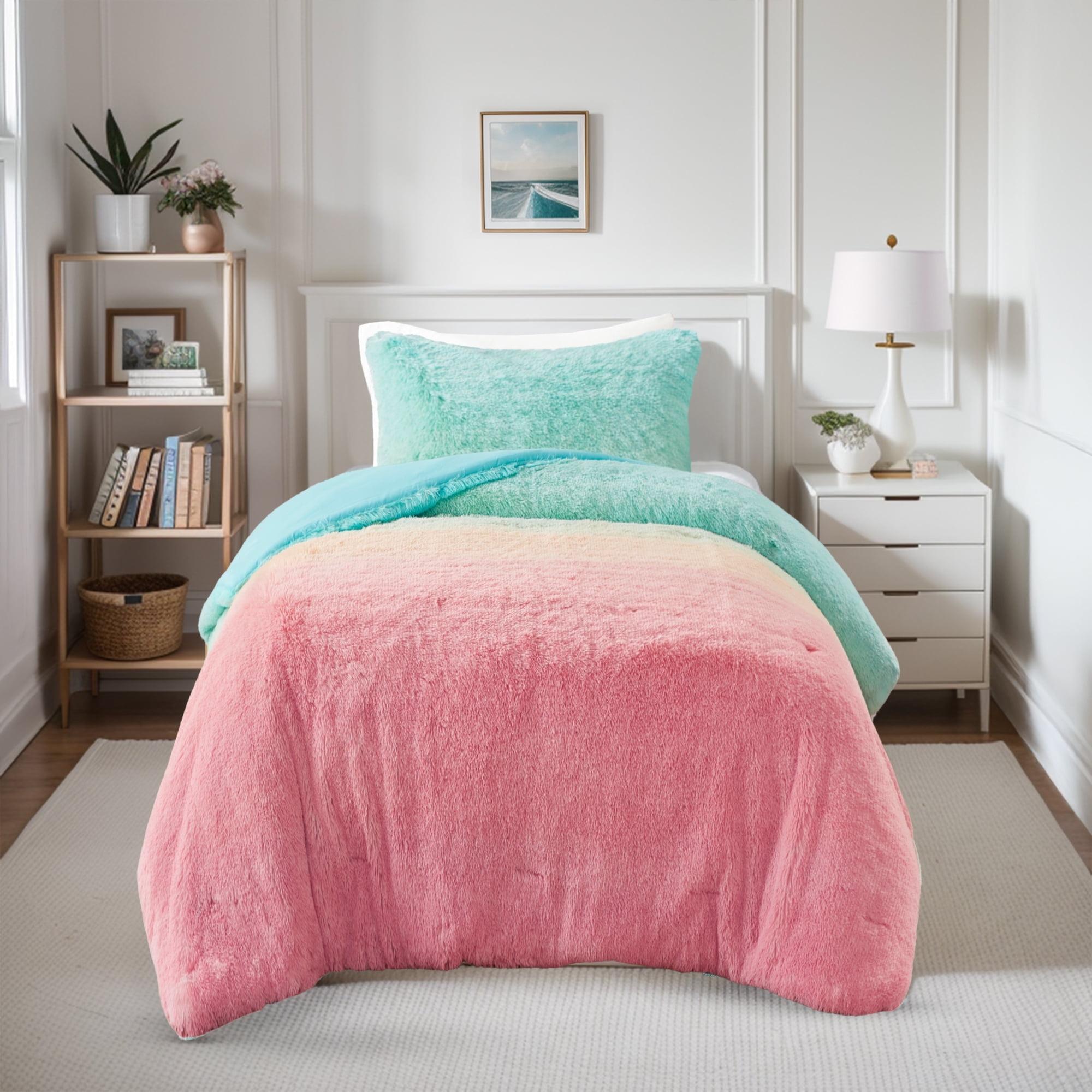 Intelligent Design Pastel Ombre Shaggy Faux Fur Comforter Set