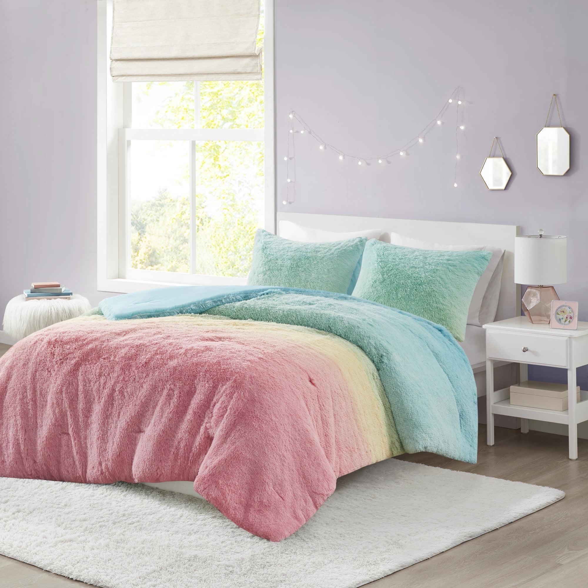 Intelligent Design Pastel Ombre Shaggy Faux Fur Comforter Set