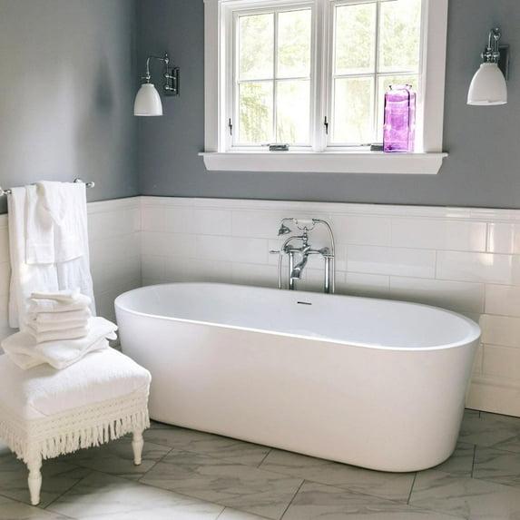 Mia 67 Inch Freestanding Acrylic Soaking Tub - No Faucet Drillings