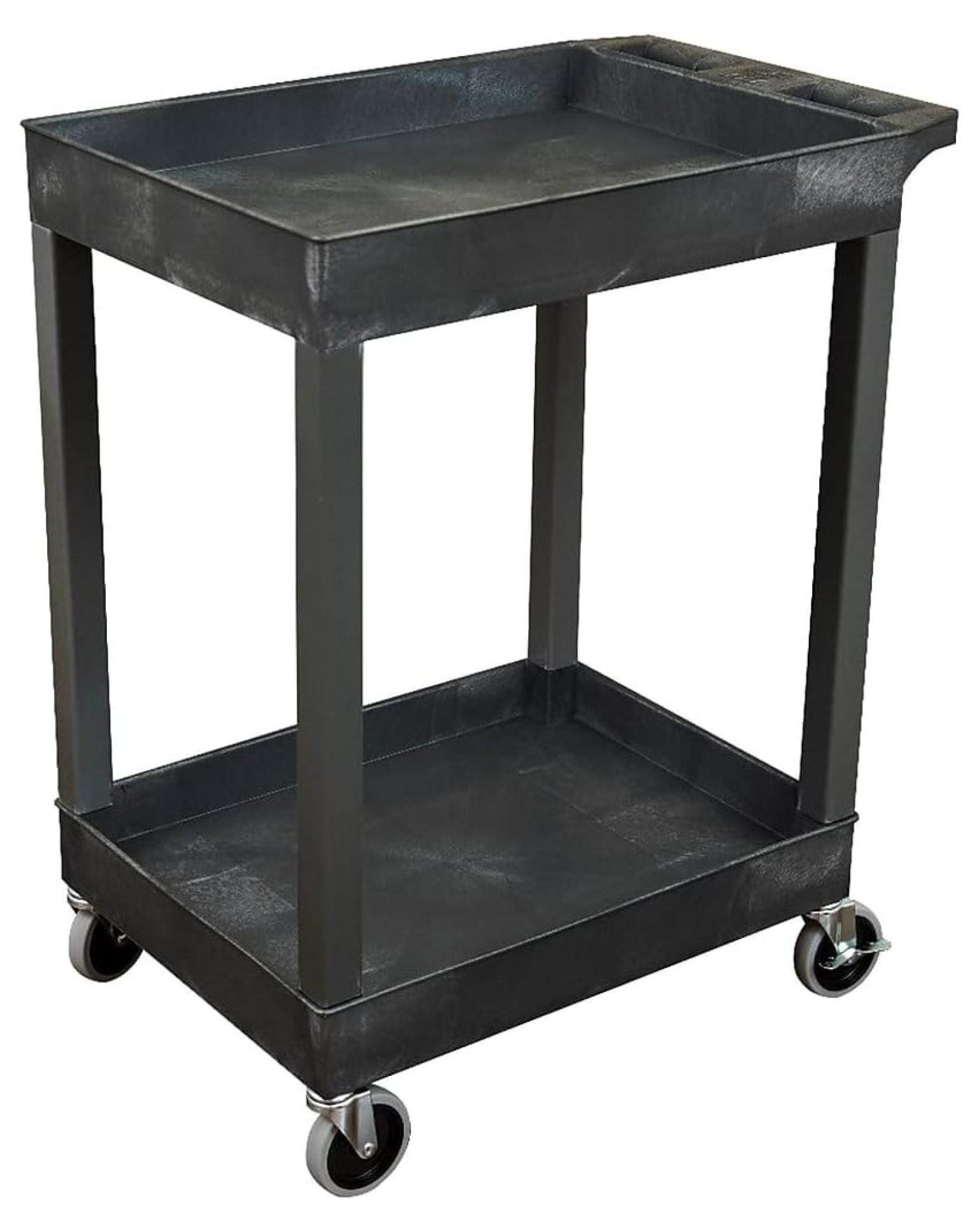 MiaHltTia SEC11-B 24" x 18" Plastic Utility Tub Cart - Two Shelf-Black