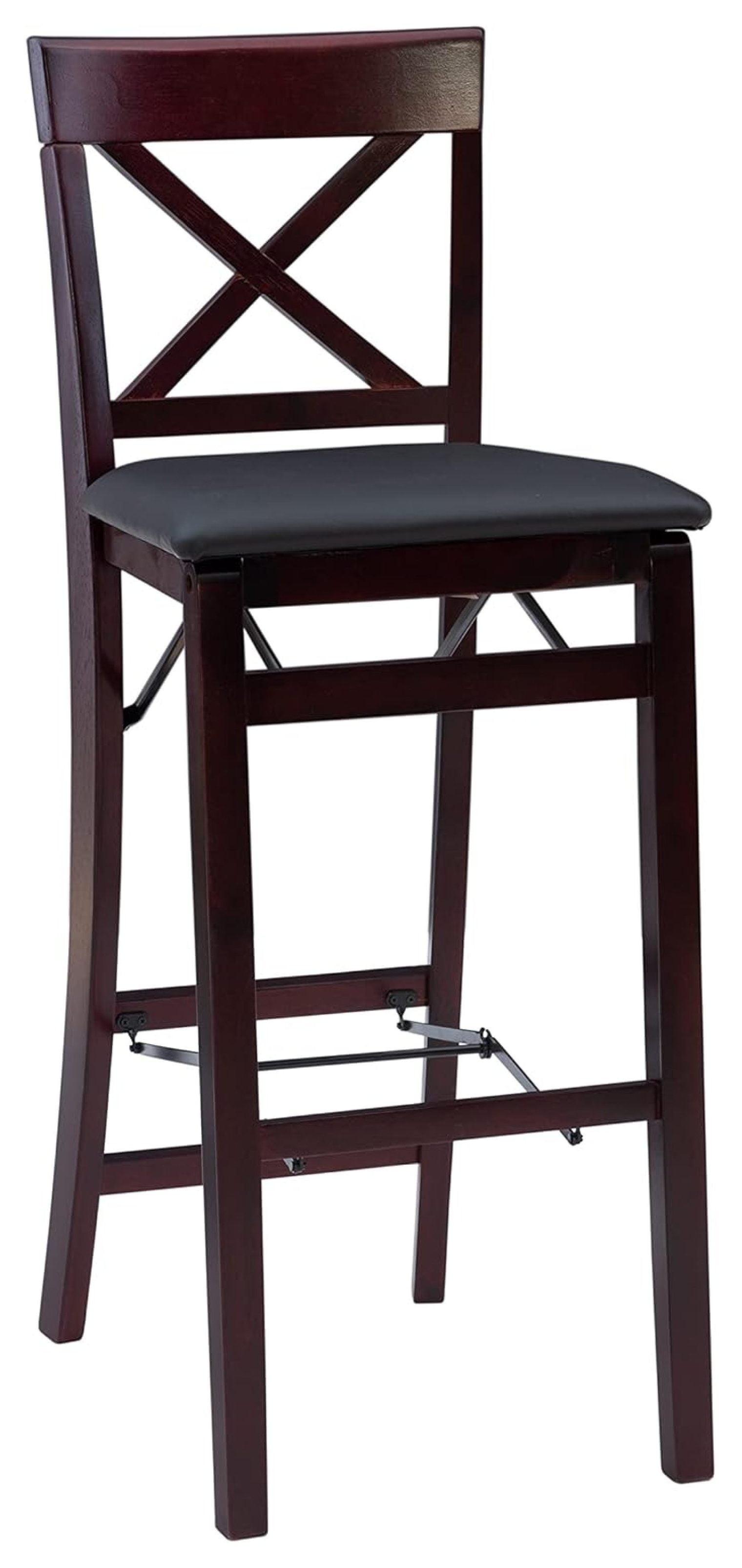 Triena X Back Faux Leather Folding Counter Height Barstool Espresso - Linon: Padded Seat, 24" High