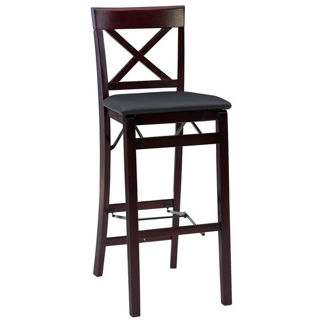 Triena X Back Faux Leather Folding Counter Height Barstool Espresso - Linon: Padded Seat, 24" High