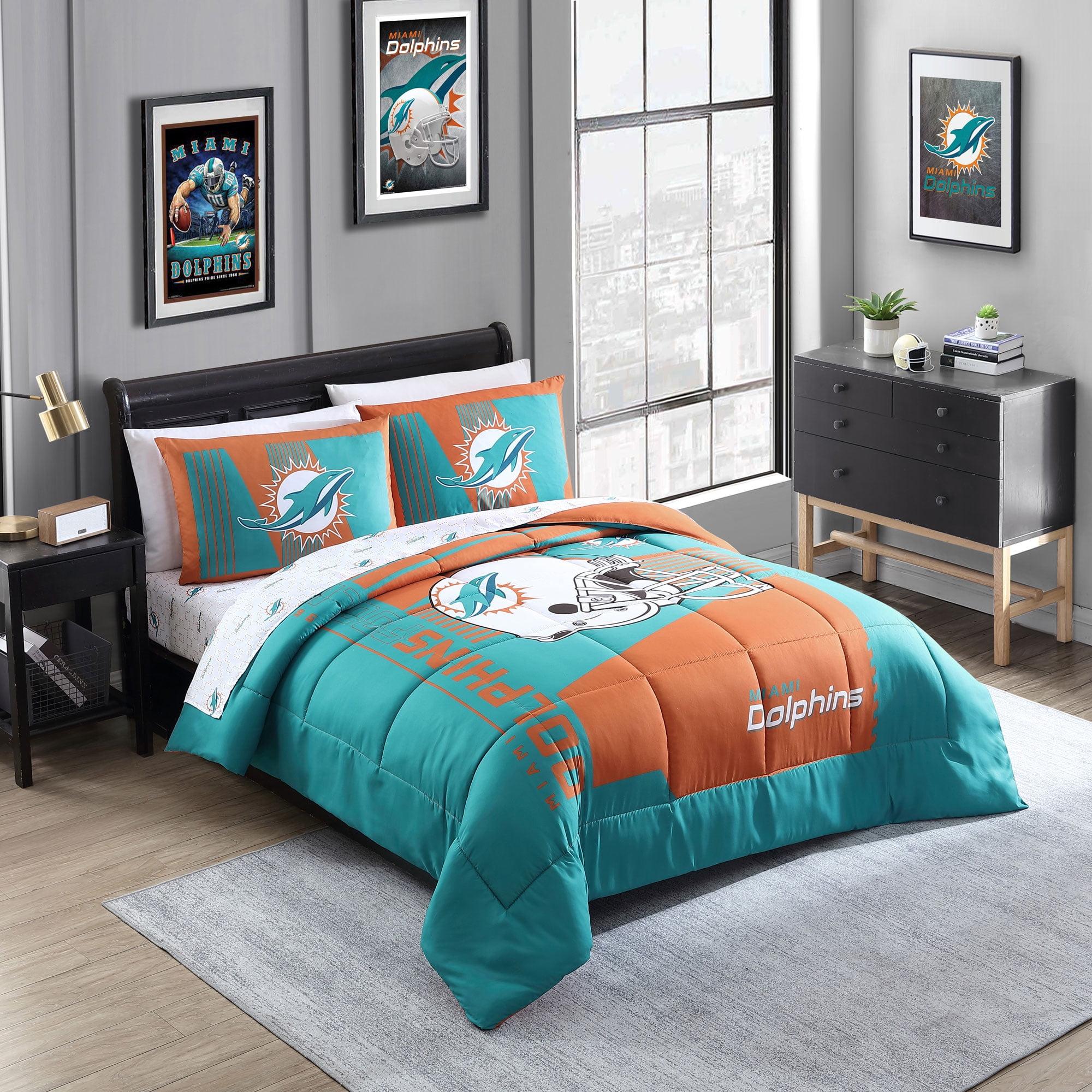 Miami Dolphins Queen Blue and Orange Microfiber Bed in a Bag Set