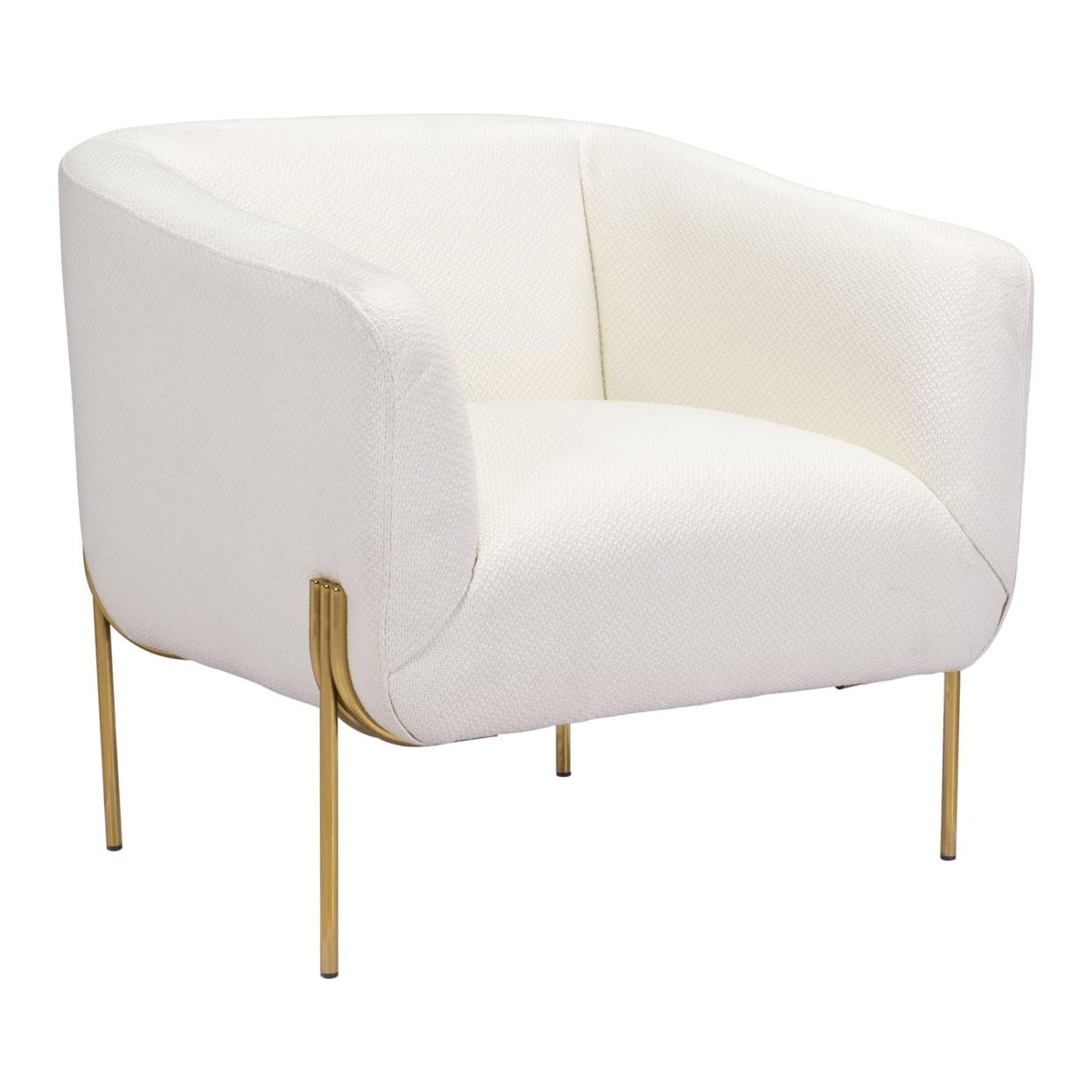 Micaela Armchair Soft Ivory Fabric Lounge Chair with Gold Frame Modern Design