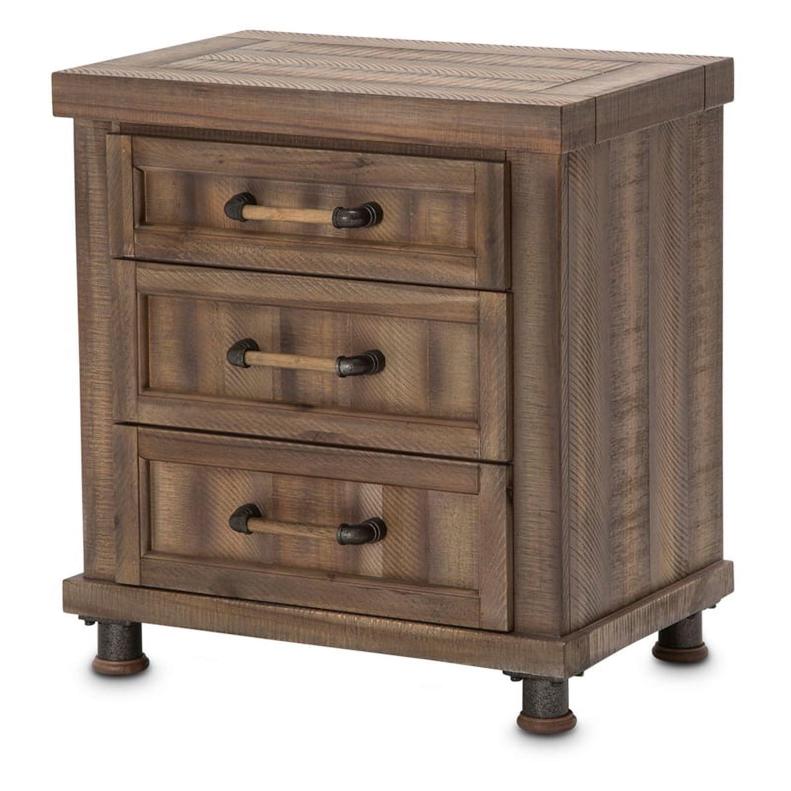 Transitional Reclaimed Barn 3-Drawer Nightstand in Beige