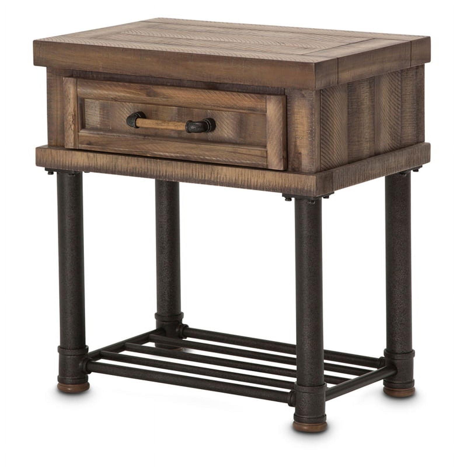 Barn Brown Wood and Metal Side Table with Drawer