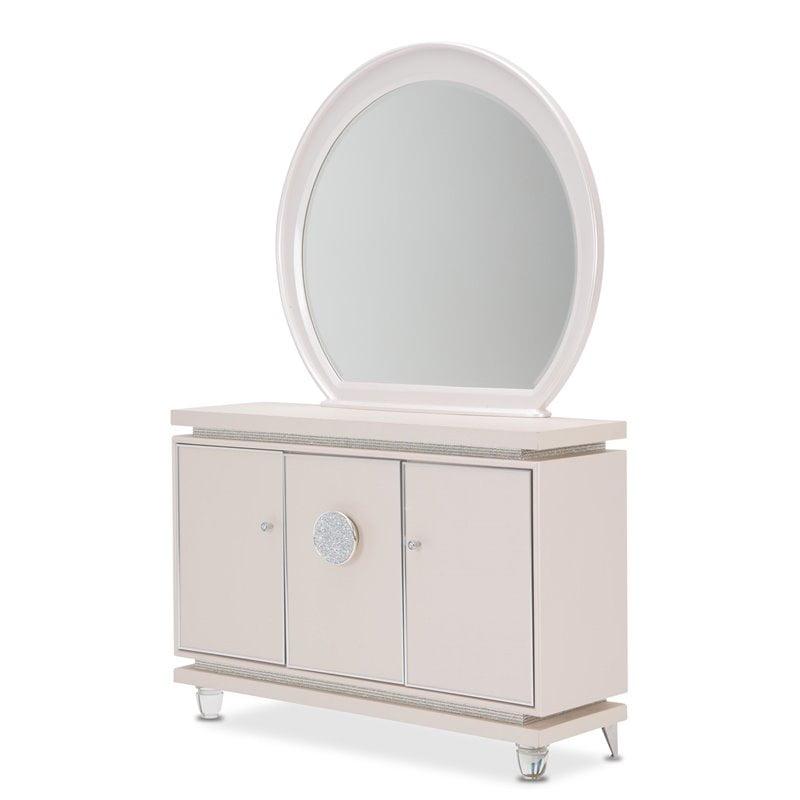 Ivory Mirrored Sideboard with Stainless Steel Accents