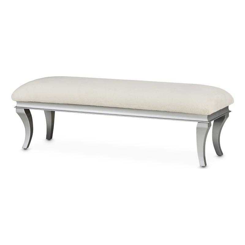 Pearl Faux Fur Upholstered Bench with Platinum Legs