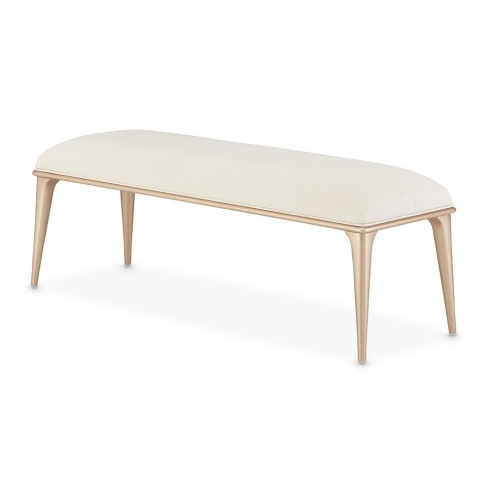 Beige Upholstered Bed Bench with Gold Tapered Legs