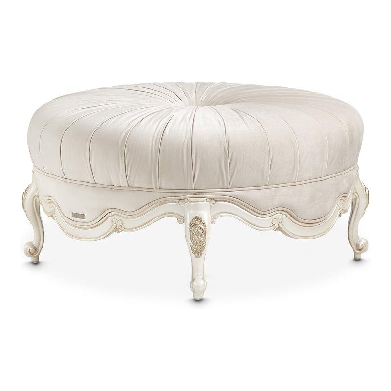 Ivory Velvet Tufted Round Cocktail Ottoman