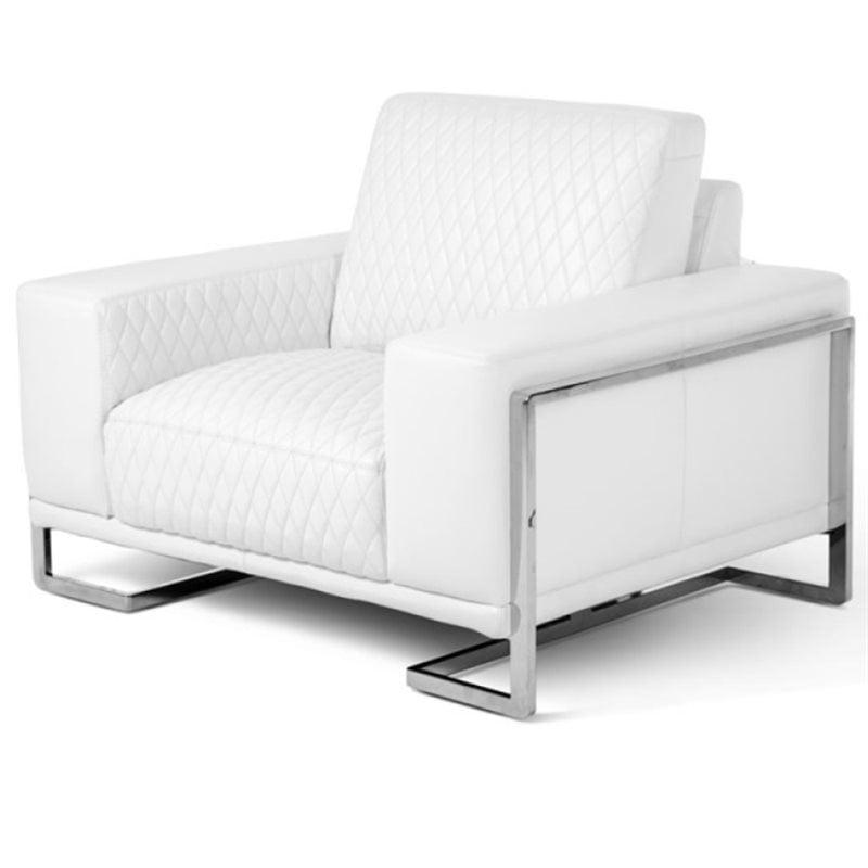 White Leather and Metal Contemporary Accent Chair