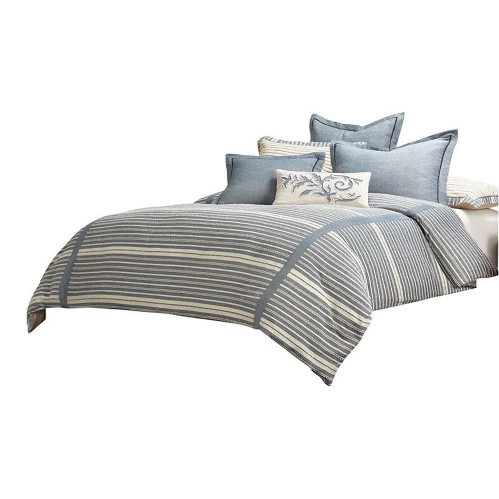 Denim Blue Cotton Queen Duvet Set with Decorative Pillows