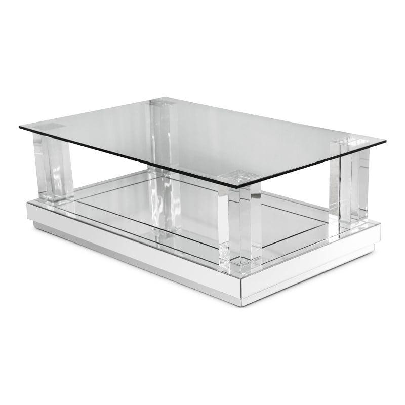 Silver Rectangular Glass Top Mirrored Coffee Table