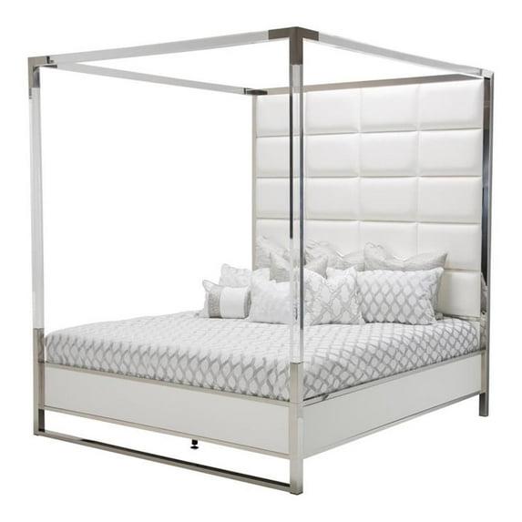 Michael Amini State St. Queen Canopy Bed in Off White