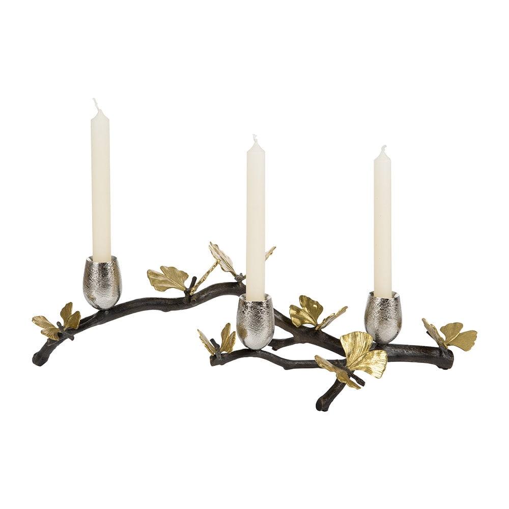 Butterfly Ginkgo Branch Brass and Nickel Candleholder