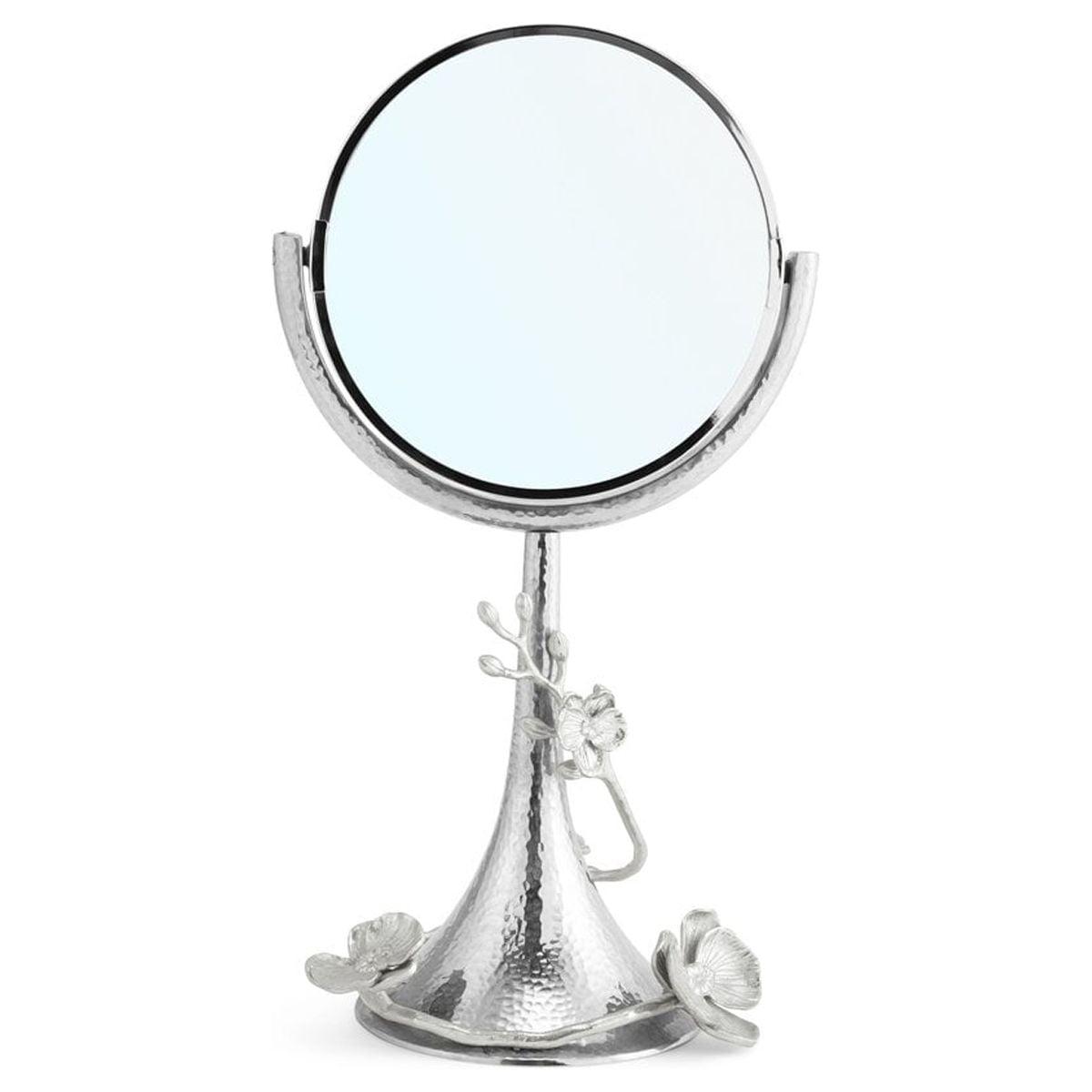 Ethereal White Orchid 17'' Silver Nickel Vanity Mirror