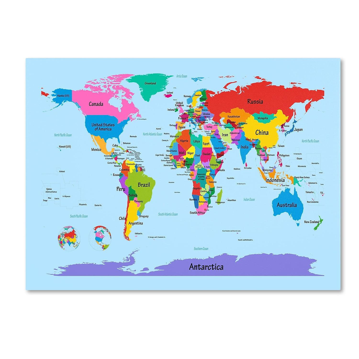 Michael Tompsett Childrens World Map Outdoor Canvas Art