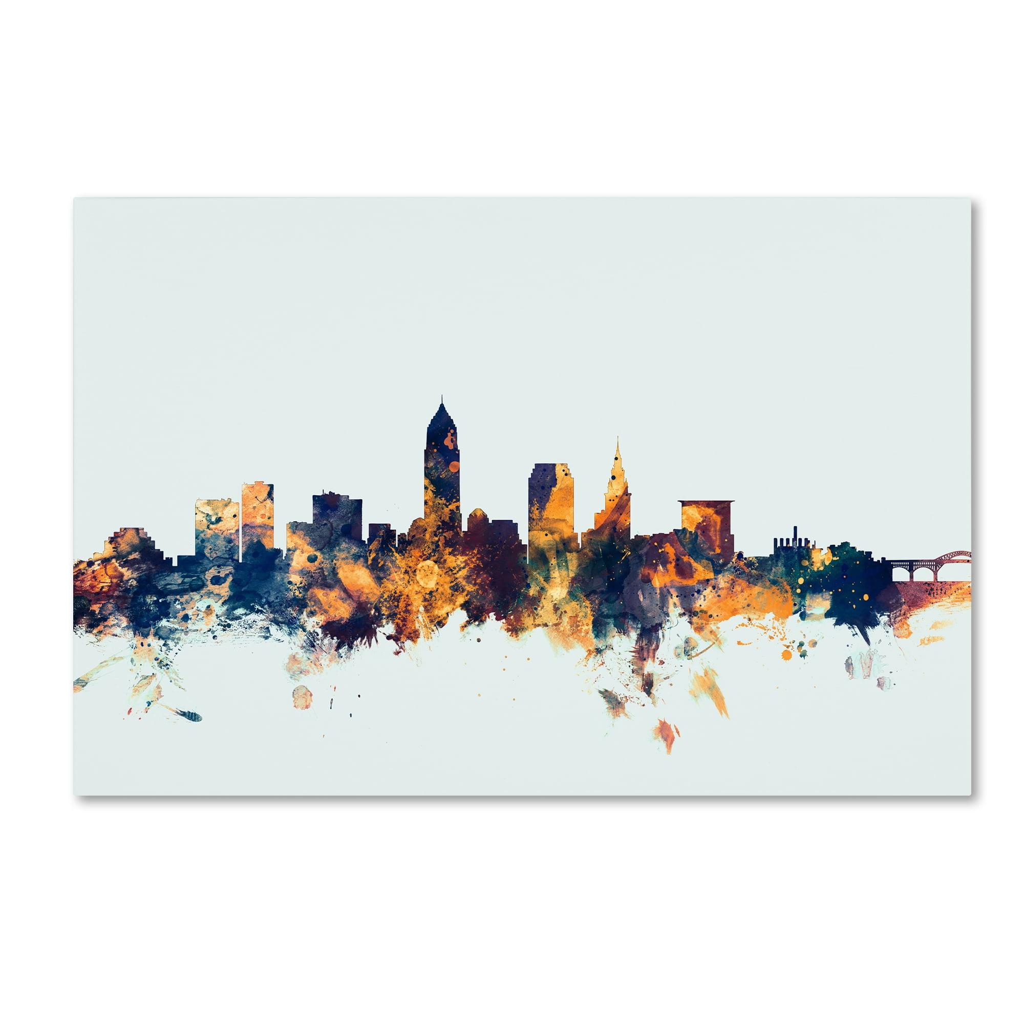 Trademark Fine Art -Michael Tompsett 'Cleveland Ohio Skyline Blue' Canvas Art