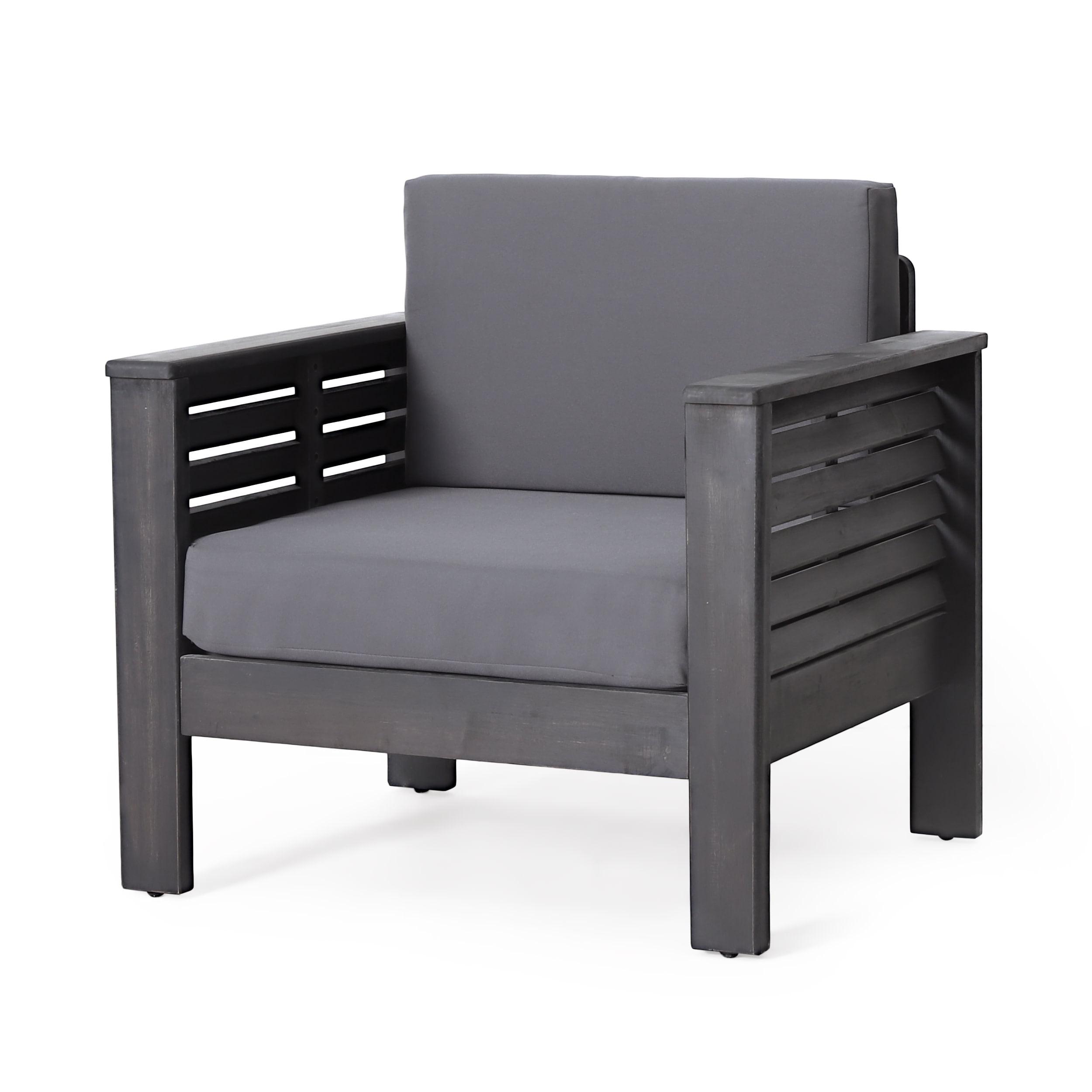 Dark Gray Acacia Wood Outdoor Lounge Chair with Cushions