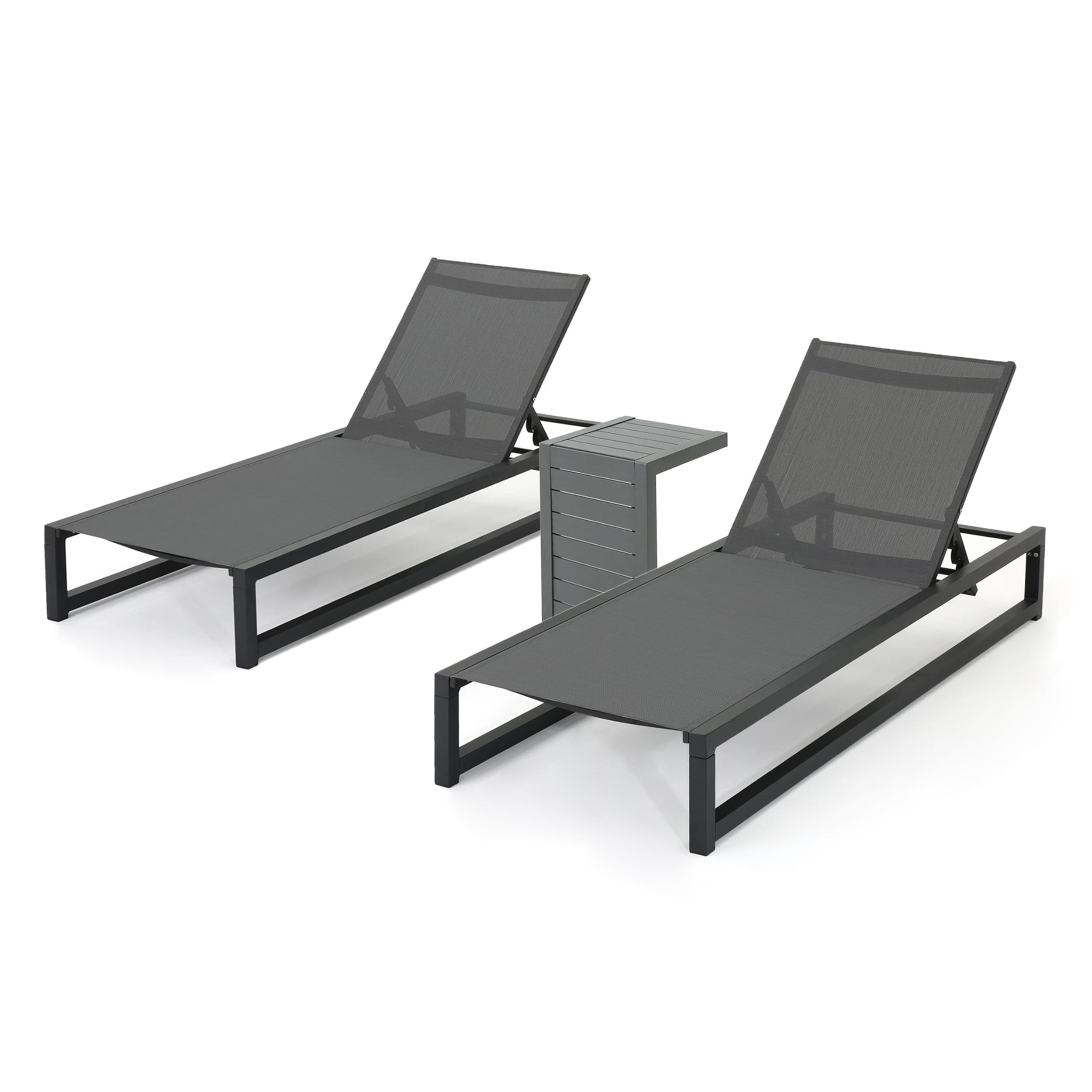 Michelle Outdoor Black Aluminum Mesh Chaise Lounge Set with Table