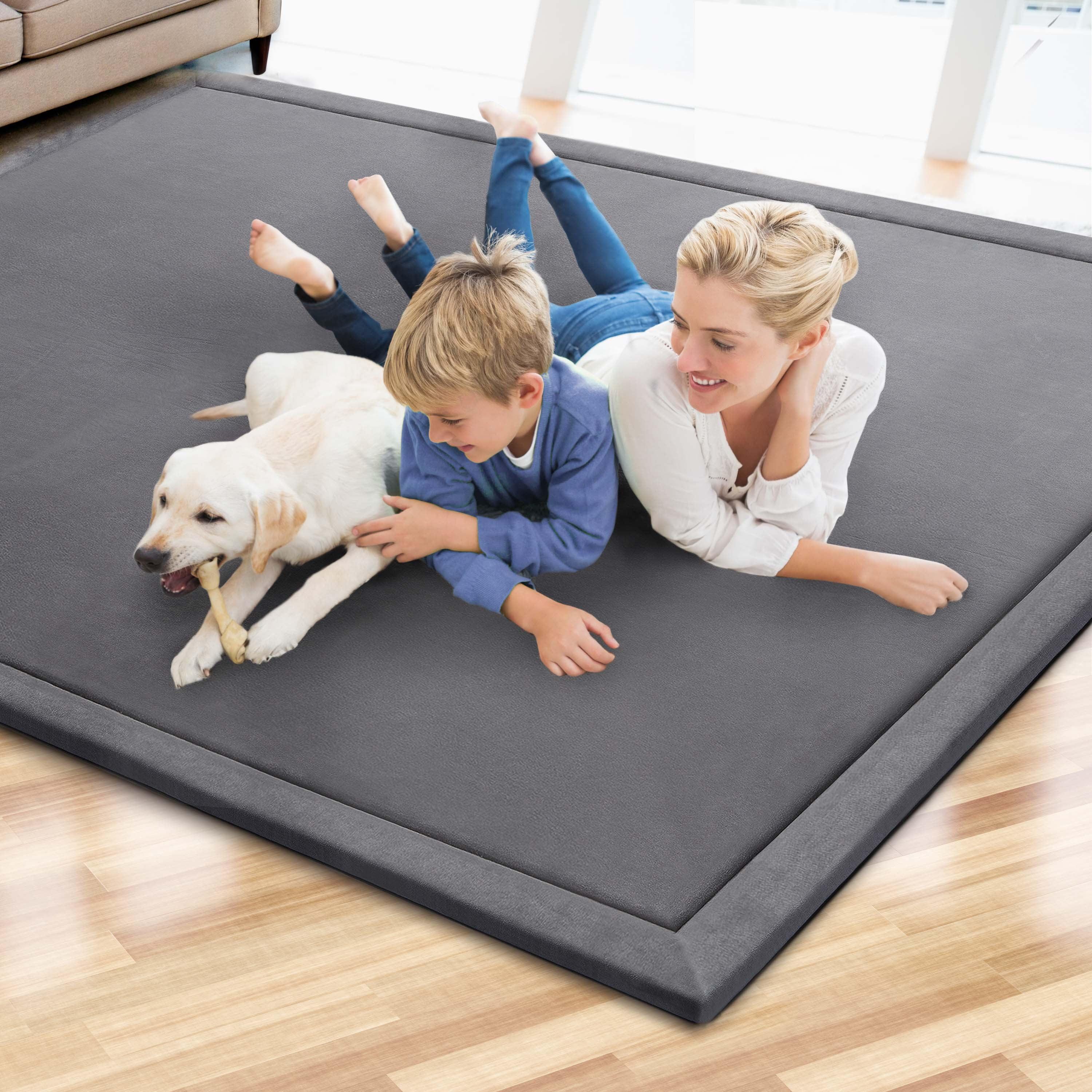 Dark Grey Memory Foam Kids Area Rug with CharTech, 4' x 6'