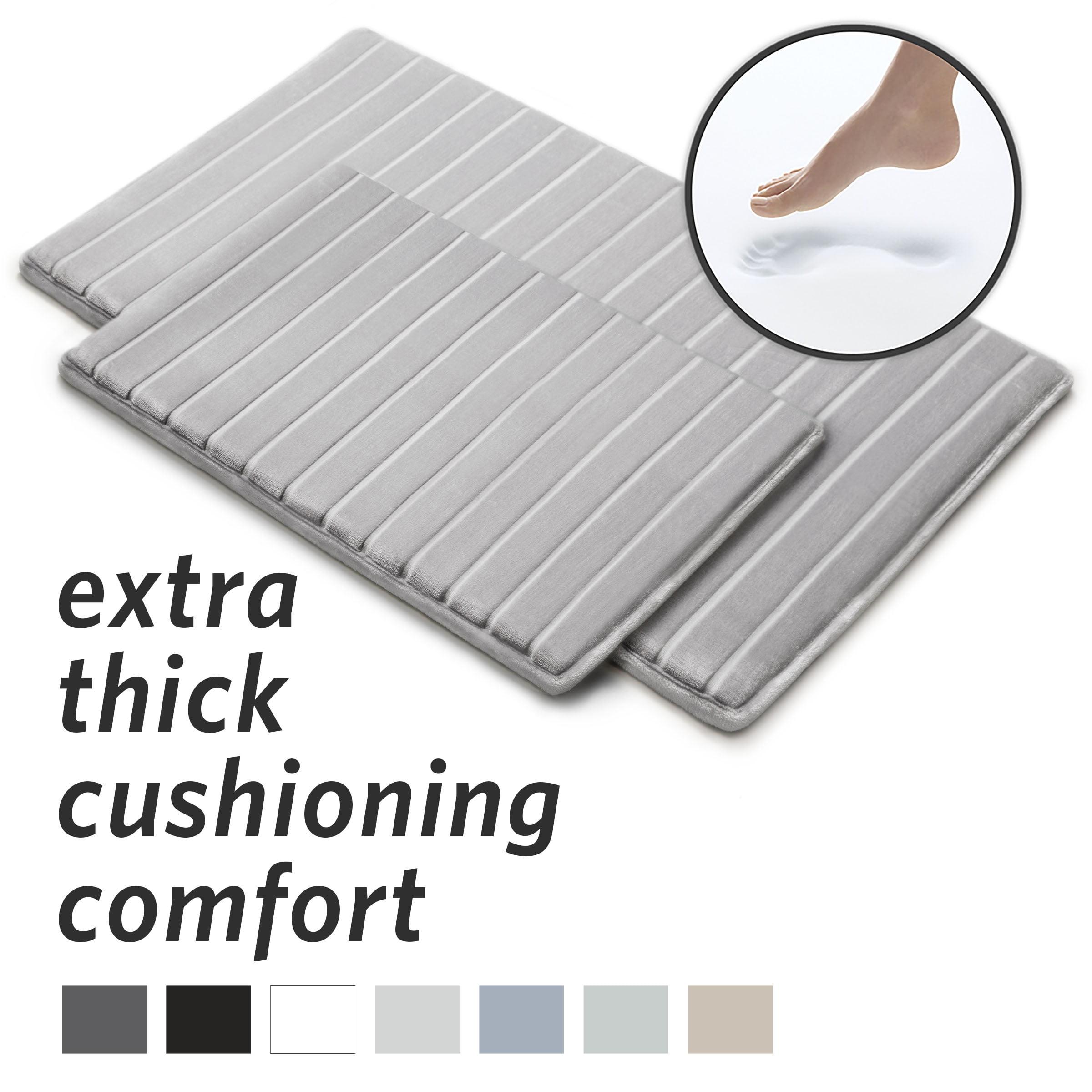 2pc 17"x24" and 21"x34" MICRODRY SoftLux Quilted Striped Memory Foam Bath Rug/Runner with Skid Resistant Base Light Gray