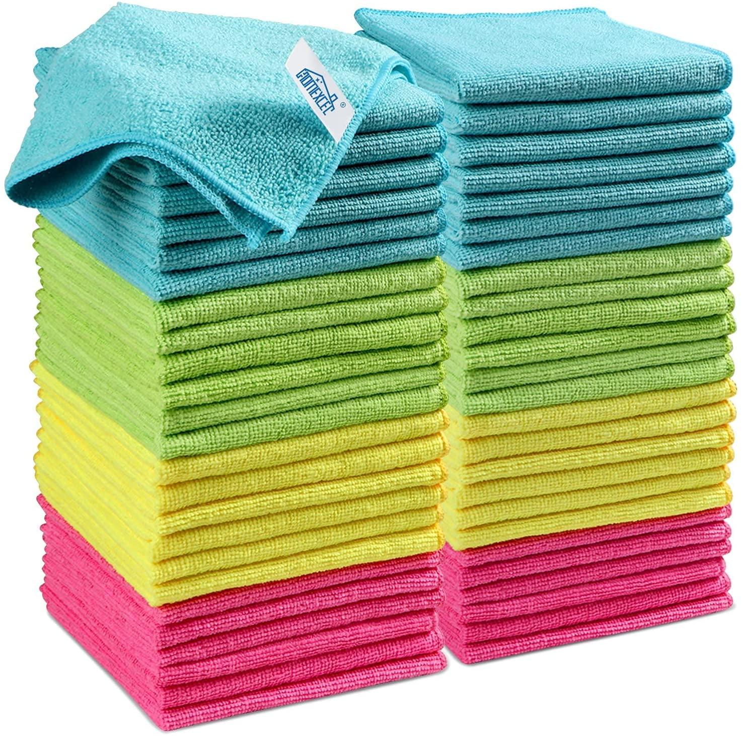 Assorted Color Microfiber Cleaning Cloths, 24 Pack, 12" x 12"