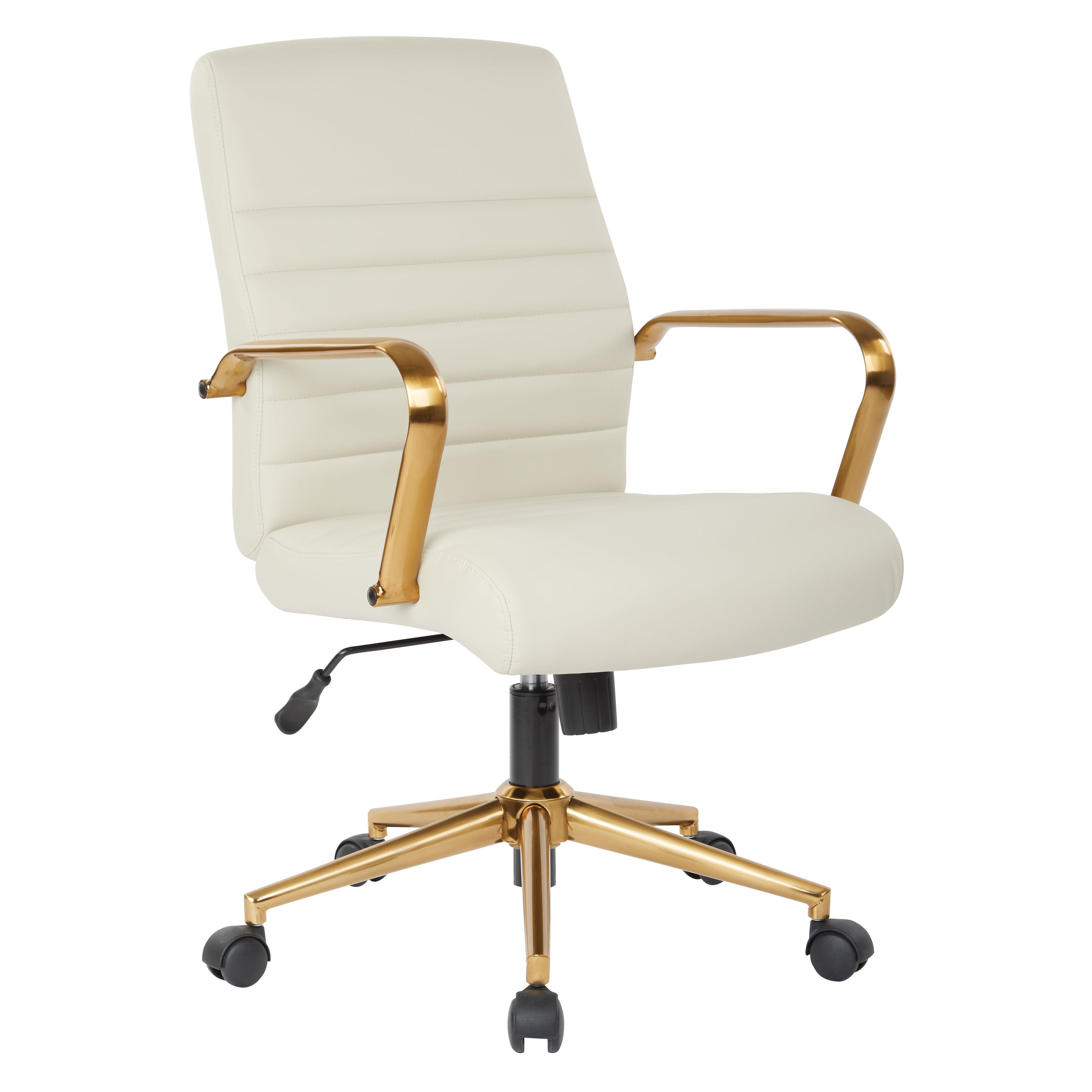 Baldwin Cream Faux Leather Swivel Task Chair with Gold Accents