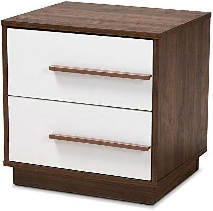 Contemporary Mette 2-Drawer Nightstand in Walnut and White