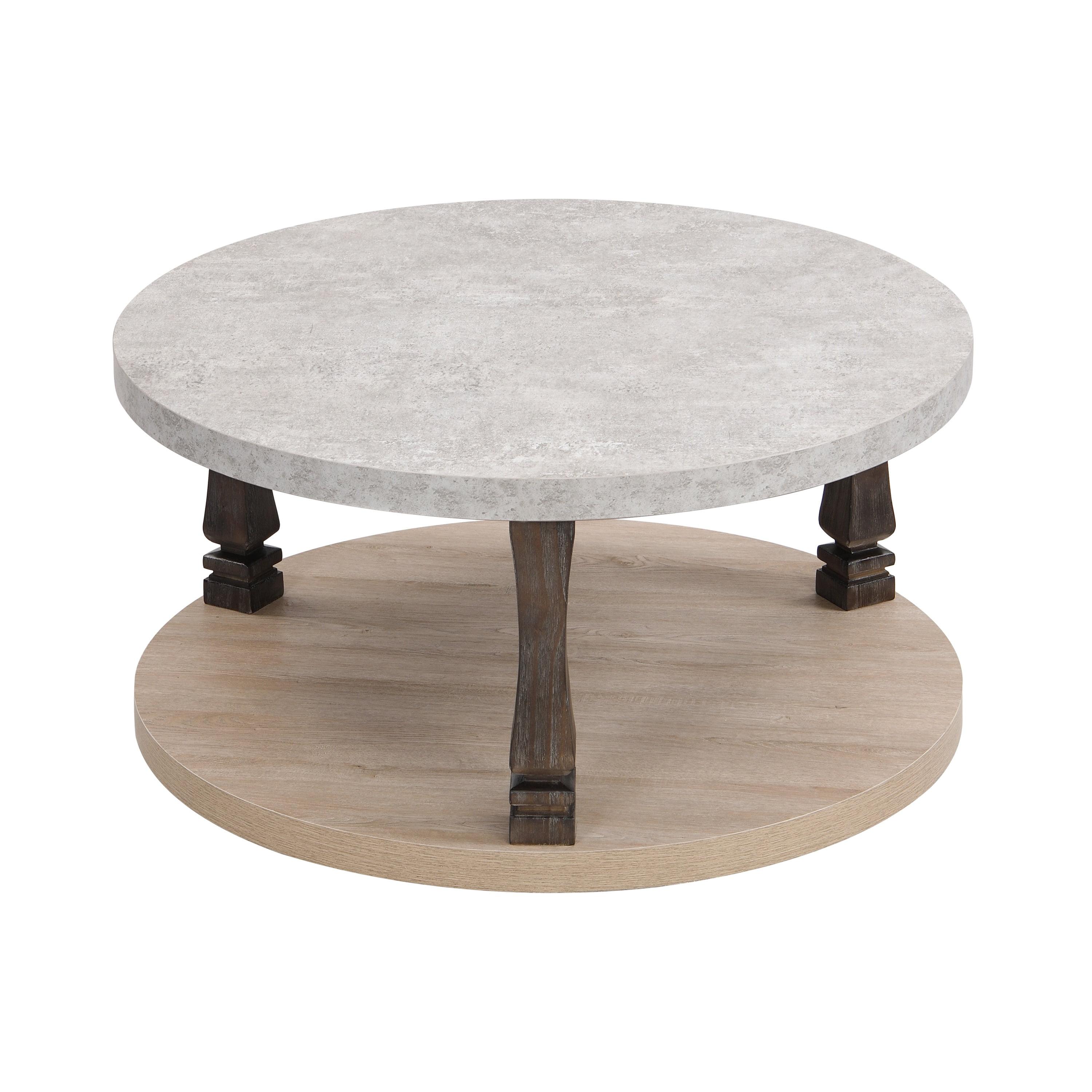 37'' Gray and Natural Wood Round Coffee Table with Storage Shelf