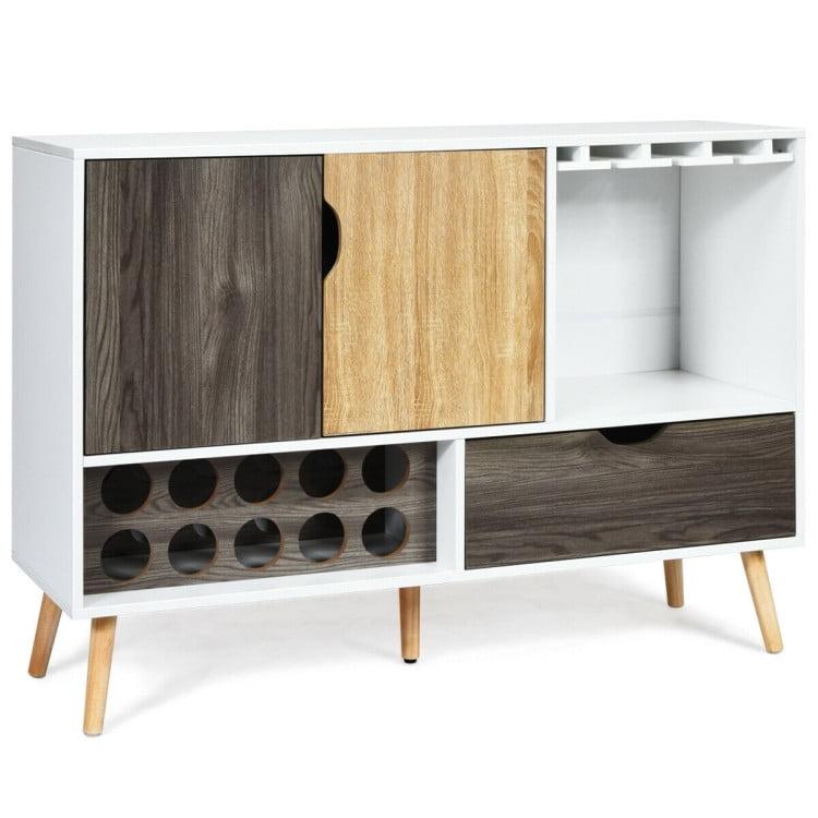 Costway Mid-Century Buffet Sideboard Wooden Storage Cabinet w/ Wine Rack & Glass Holder