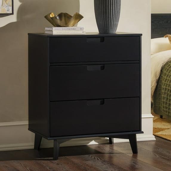George Oliver Mid-Century Modern Solid Wood 3-Drawer Dresser – Black