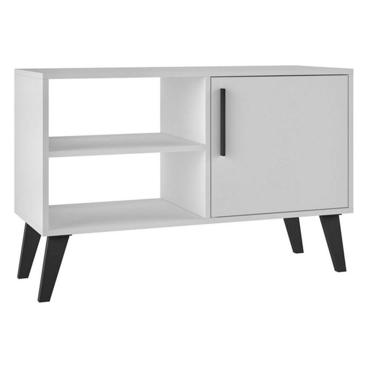 Manhattan Comfort 35.43" Amsterdam TV Stand for TVs up to 42" White: Modern Console with Fixed Shelves