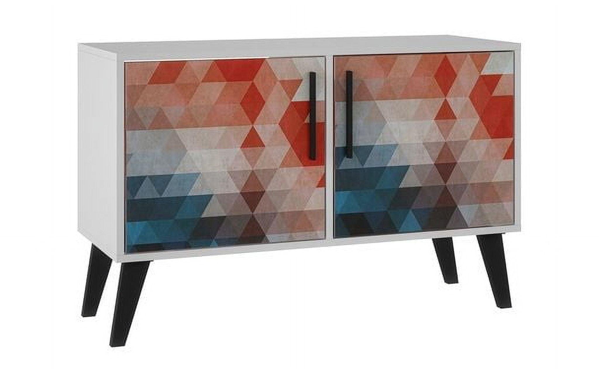 Manhattan Comfort Mid-Century- Modern Amsterdam Double Side Table 2.0 with 3 Shelves in Multi Color Red and Blue