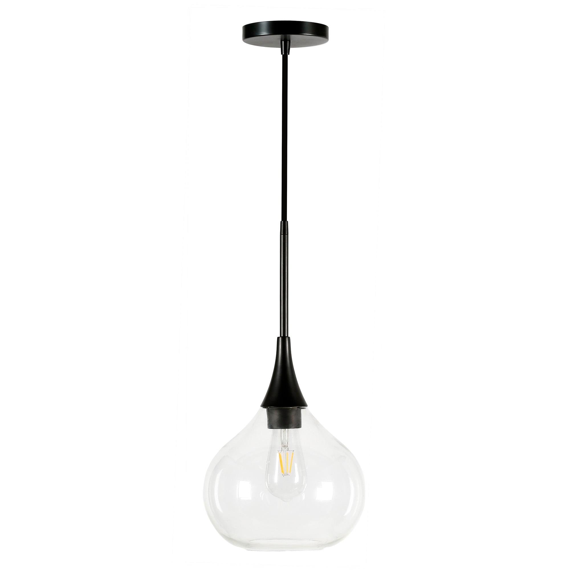 Matte Black Glass Teardrop Pendant Light with Adjustable Cord