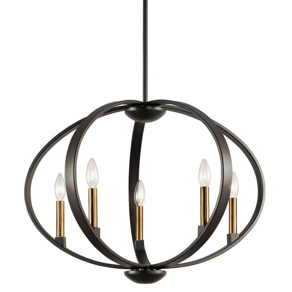 Elata 27" Pewter and Bronze 5-Light Orb Chandelier