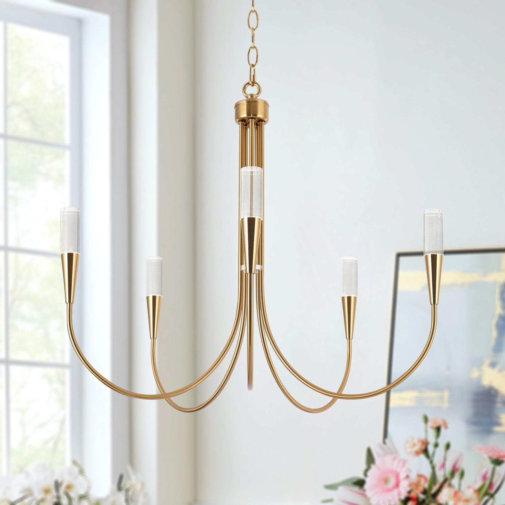 24"D Mid-Century Modern 5-Light Chandelier Gold Integrated LED Classic Pendant Lights for Kitchen Dining Room - 24" D x 22.5" H