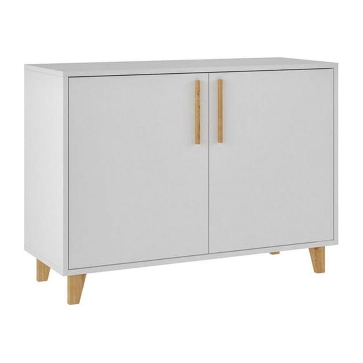 Elegant White Mid-Century Modern Herald Side Cabinet with Solid Pine Legs